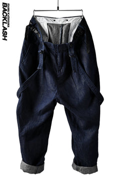 Load image into Gallery viewer, ISAMU KATAYAMA BACKLASH exclusive INDIGO WIDE TAPERED PANTS with SUSPENDER (INDIGO)