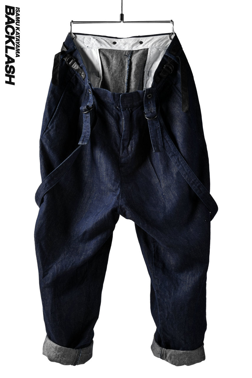 Load image into Gallery viewer, ISAMU KATAYAMA BACKLASH exclusive INDIGO WIDE TAPERED PANTS with SUSPENDER (INDIGO)