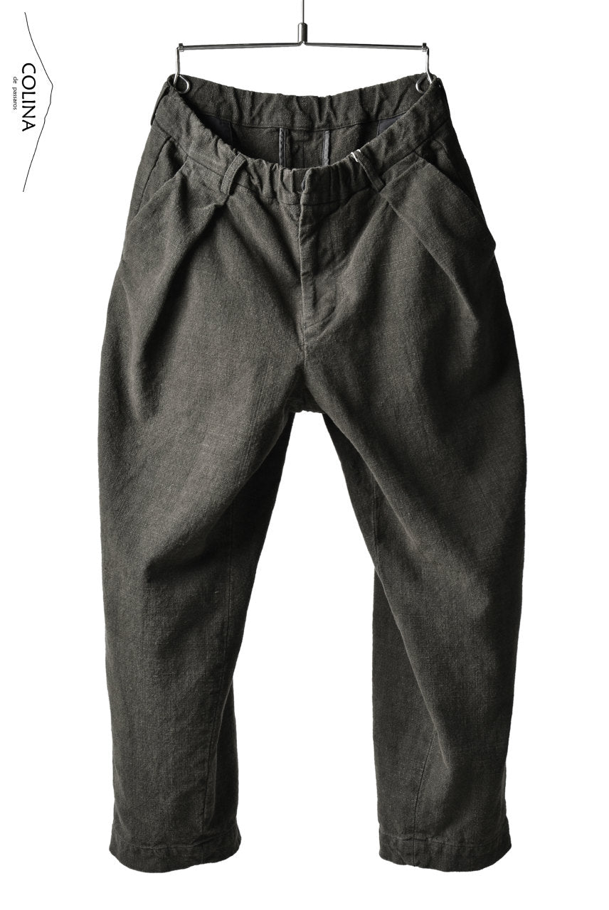 画像をギャラリービューアに読み込む, COLINA DOUBLE TUCK WIDE TAPERED PANTS / HAND SPUN CANVAS (SUMI KHAKI)