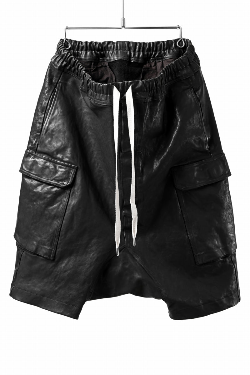 ISAMU KATAYAMA BACKLASH MARYAM LEATHER SARROUEL SHORTS / GARMENT DYED -  ITALY KIP (BLACK)