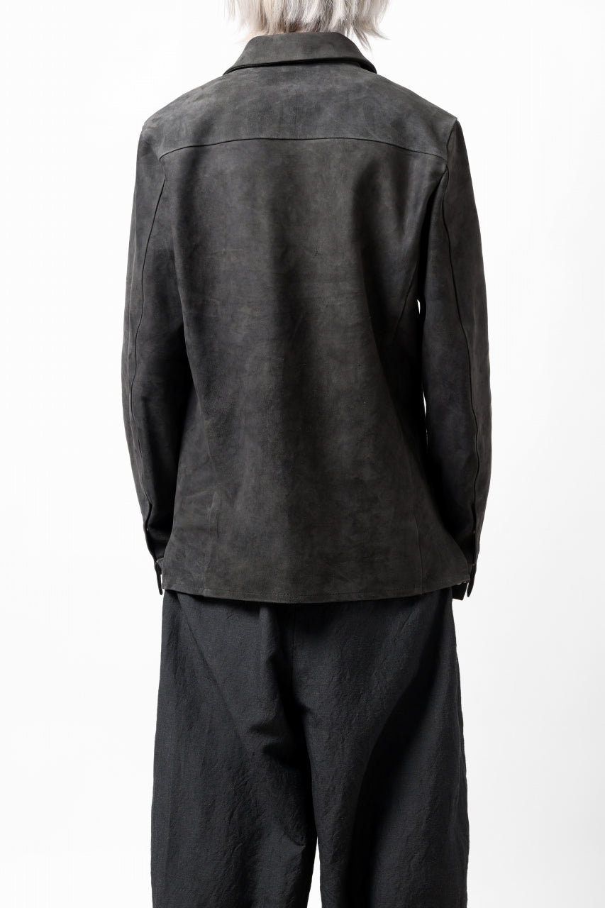 Load image into Gallery viewer, ISAMU KATAYAMA BACKLASH REVERSE LEATHER SHIRT / DOUBLE DYED - JP WET WHITE CALF (GREY)