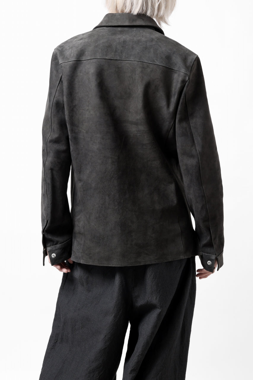 画像をギャラリービューアに読み込む, ISAMU KATAYAMA BACKLASH REVERSE LEATHER SHIRT / DOUBLE DYED - JP WET WHITE CALF (GREY)