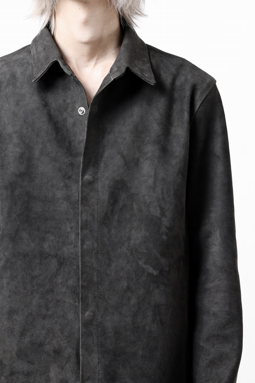 画像をギャラリービューアに読み込む, ISAMU KATAYAMA BACKLASH REVERSE LEATHER SHIRT / DOUBLE DYED - JP WET WHITE CALF (GREY)