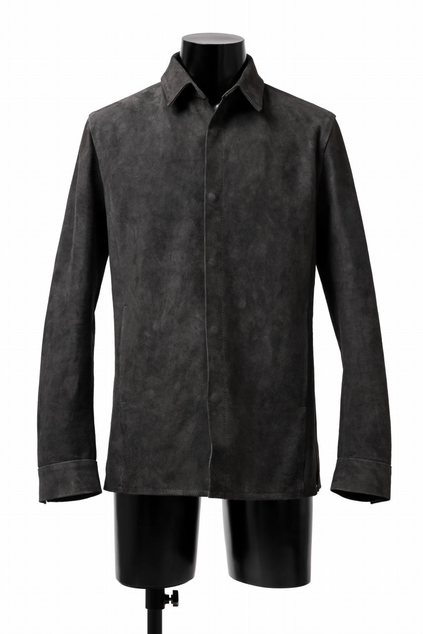 画像をギャラリービューアに読み込む, ISAMU KATAYAMA BACKLASH REVERSE LEATHER SHIRT / DOUBLE DYED - JP WET WHITE CALF (GREY)