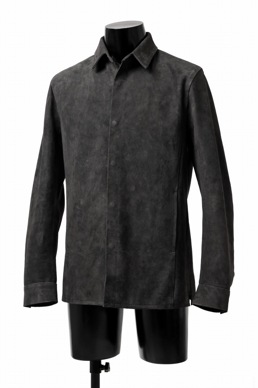 画像をギャラリービューアに読み込む, ISAMU KATAYAMA BACKLASH REVERSE LEATHER SHIRT / DOUBLE DYED - JP WET WHITE CALF (GREY)