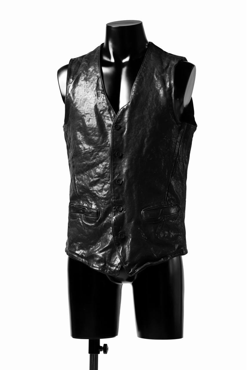 画像をギャラリービューアに読み込む, ISAMU KATAYAMA BACKLASH exclusive LEATHER VEST / ITALY DOUBLE SHOULDER (BLACK)