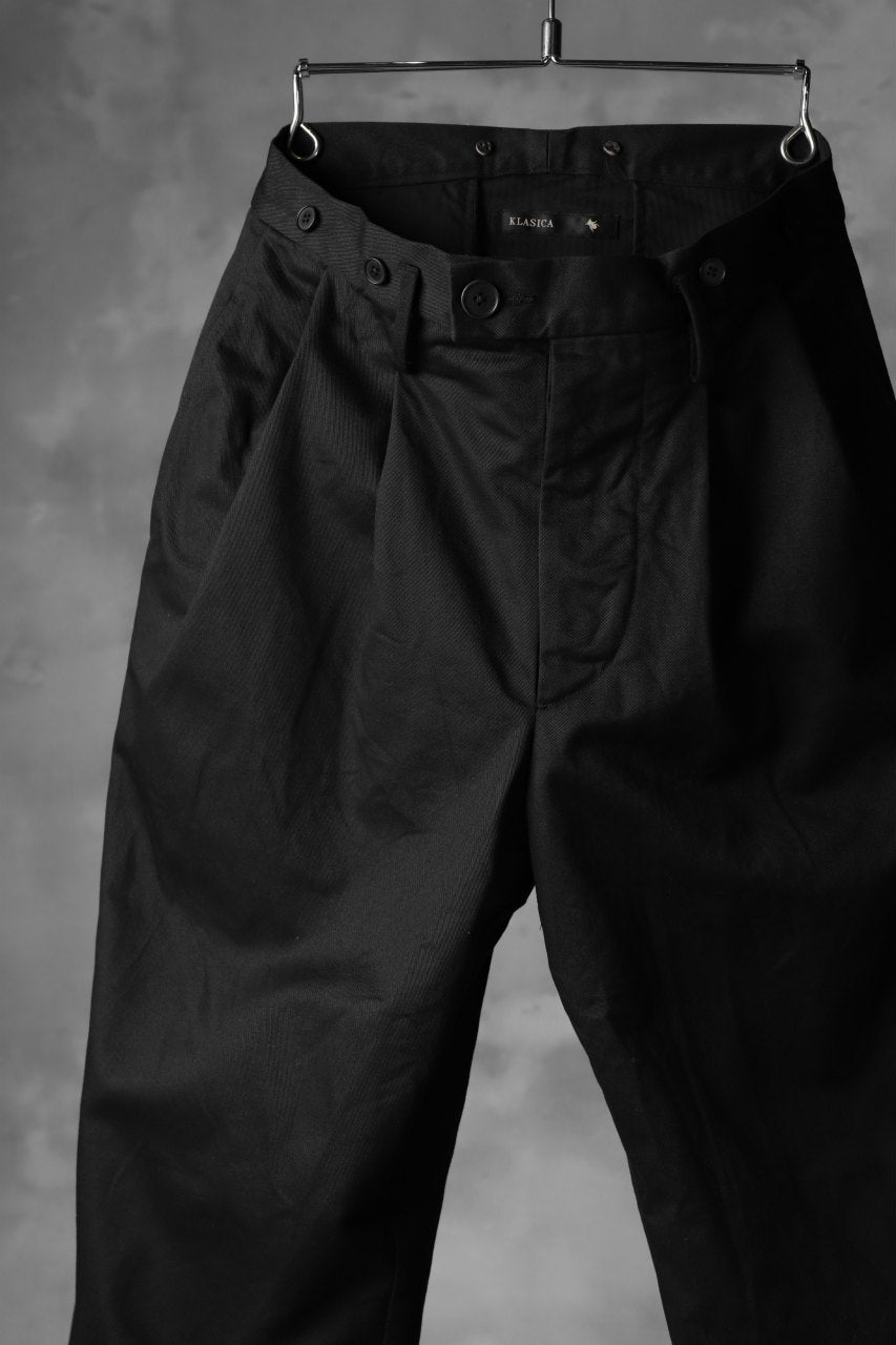 画像をギャラリービューアに読み込む, KLASICA GRIOTTE 2 TUCKED WIDE TROUSERS / CHINO CLOTH (BLACK)