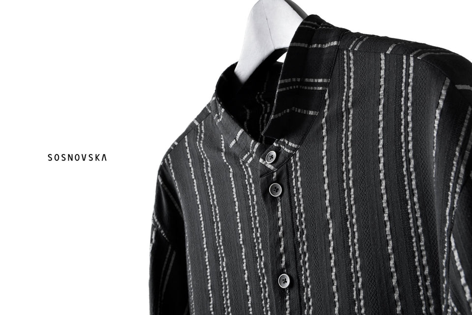 画像をギャラリービューアに読み込む, SOSNOVSKA LONG STRIPED SHIRT (BLACK×SILVER STRIPE)