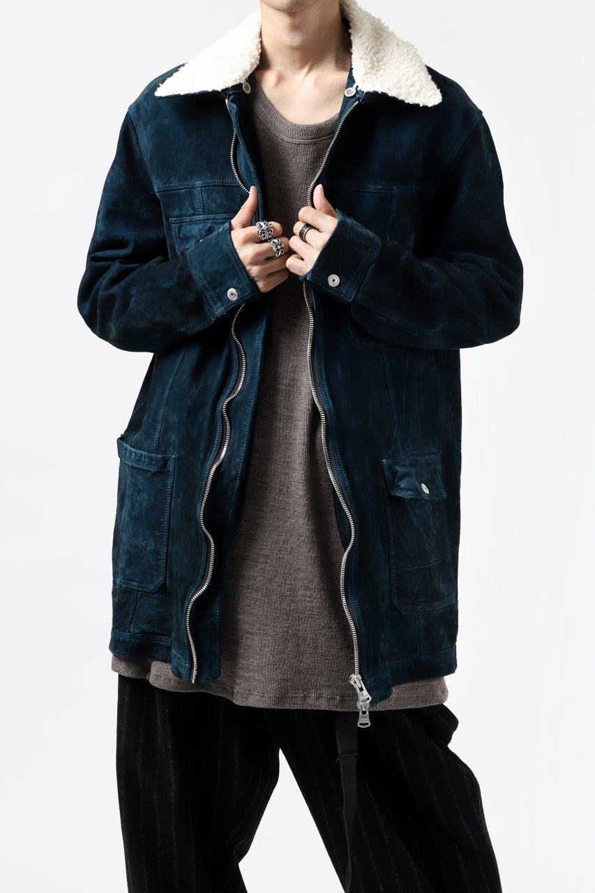 Load image into Gallery viewer, ISAMU KATAYAMA BACKLASH SUEDE COVER ALL BLOUSON / JAPAN CALF (WHITE TANNED / BLACK)