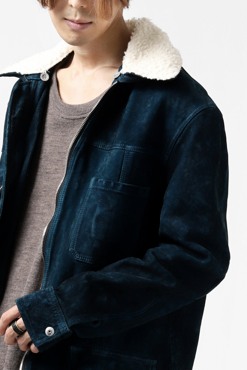 Load image into Gallery viewer, ISAMU KATAYAMA BACKLASH SUEDE COVER ALL BLOUSON / JAPAN CALF (WHITE TANNED / BLACK)