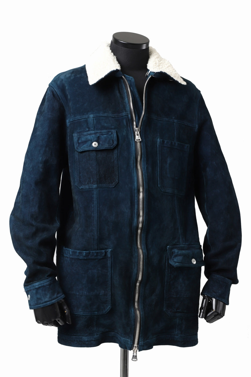 Load image into Gallery viewer, ISAMU KATAYAMA BACKLASH SUEDE COVER ALL BLOUSON / JAPAN CALF (WHITE TANNED / BLACK)