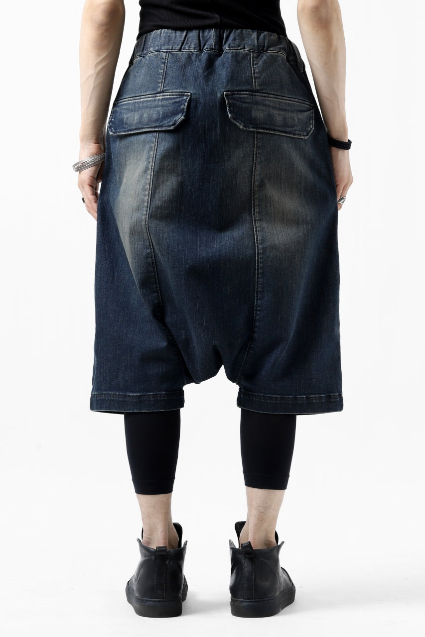 画像をギャラリービューアに読み込む, ISAMU KATAYAMA BACKLASH SARROUEL DENIM SHORTS / EXTREME STRETCH DIRTY (INDIGO)