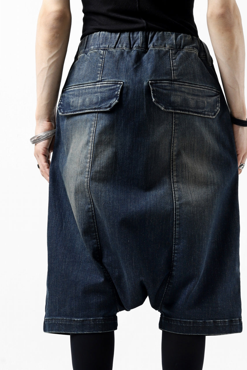 画像をギャラリービューアに読み込む, ISAMU KATAYAMA BACKLASH SARROUEL DENIM SHORTS / EXTREME STRETCH DIRTY (INDIGO)