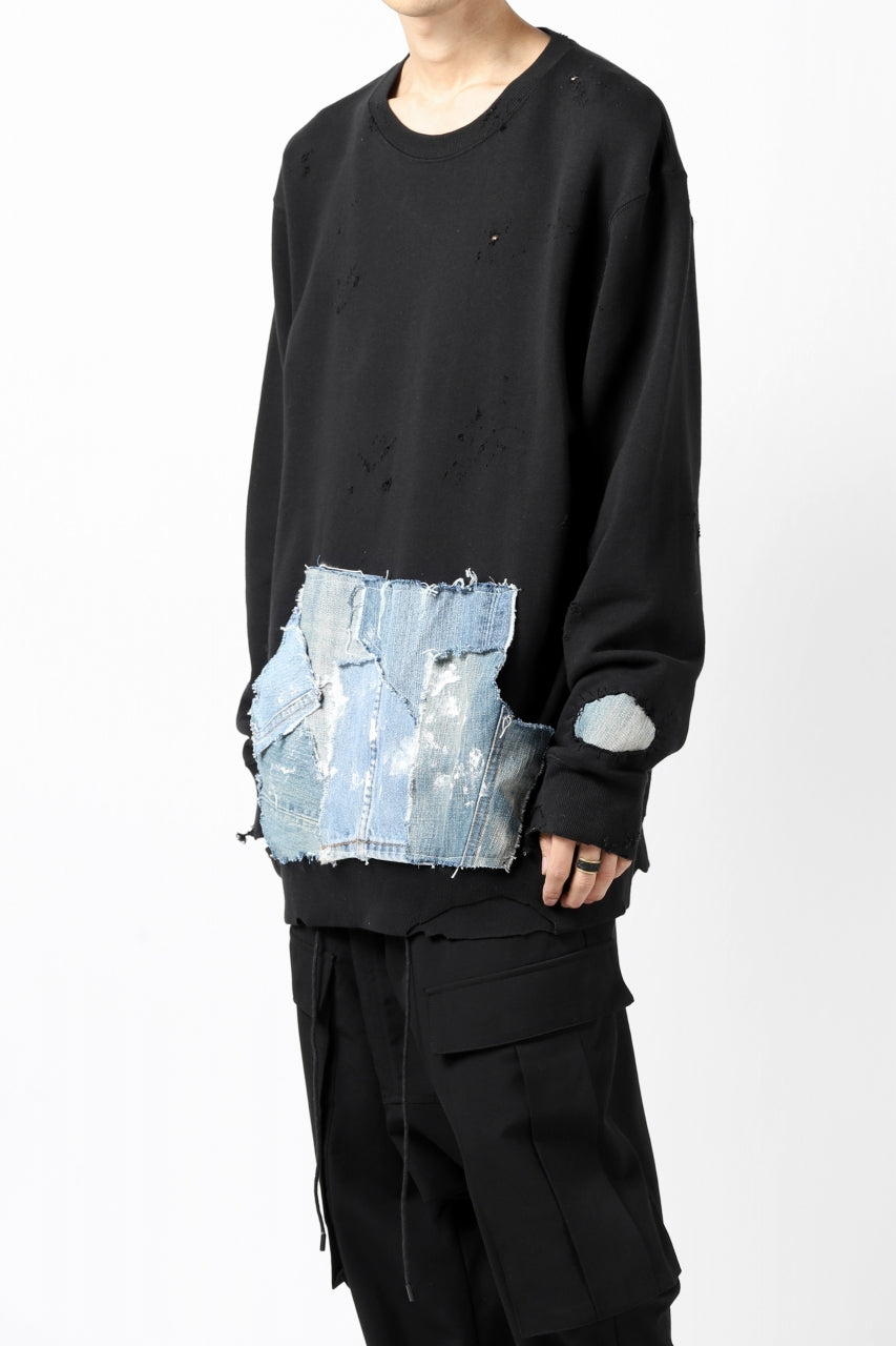 画像をギャラリービューアに読み込む, RESURRECTION HANDMADE remake sweat L/S with vintage denim pocket (BLACK#B)