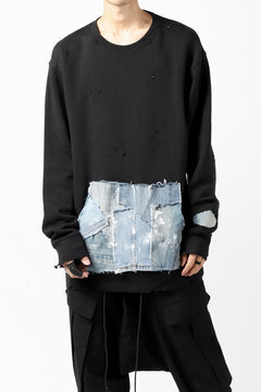 画像をギャラリービューアに読み込む, RESURRECTION HANDMADE remake sweat L/S with vintage denim pocket (BLACK#B)