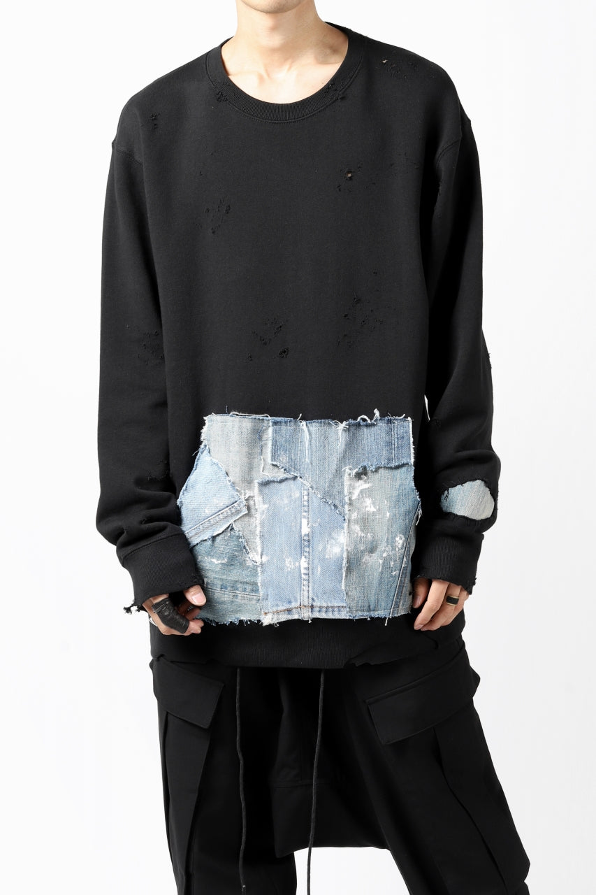 画像をギャラリービューアに読み込む, RESURRECTION HANDMADE remake sweat L/S with vintage denim pocket (BLACK#B)