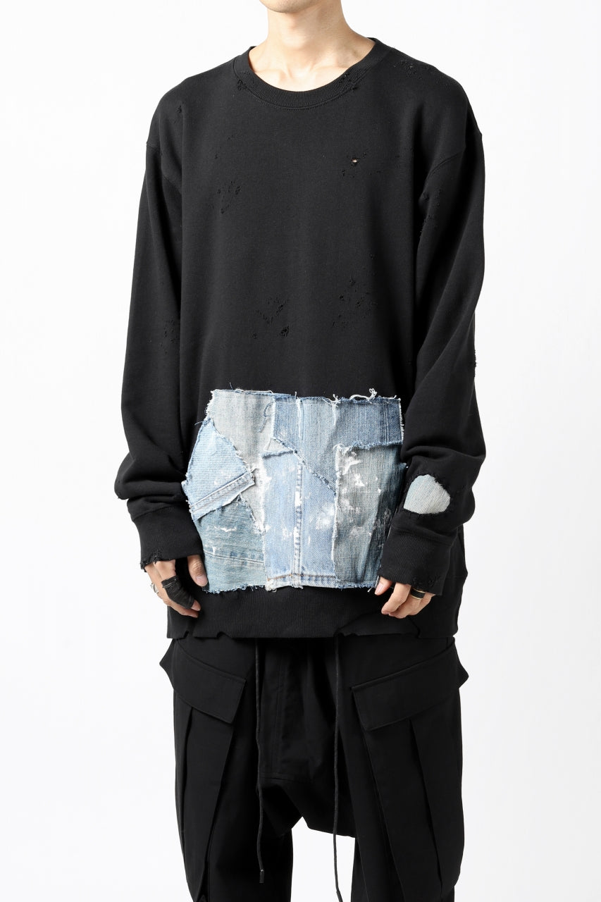 画像をギャラリービューアに読み込む, RESURRECTION HANDMADE remake sweat L/S with vintage denim pocket (BLACK#B)