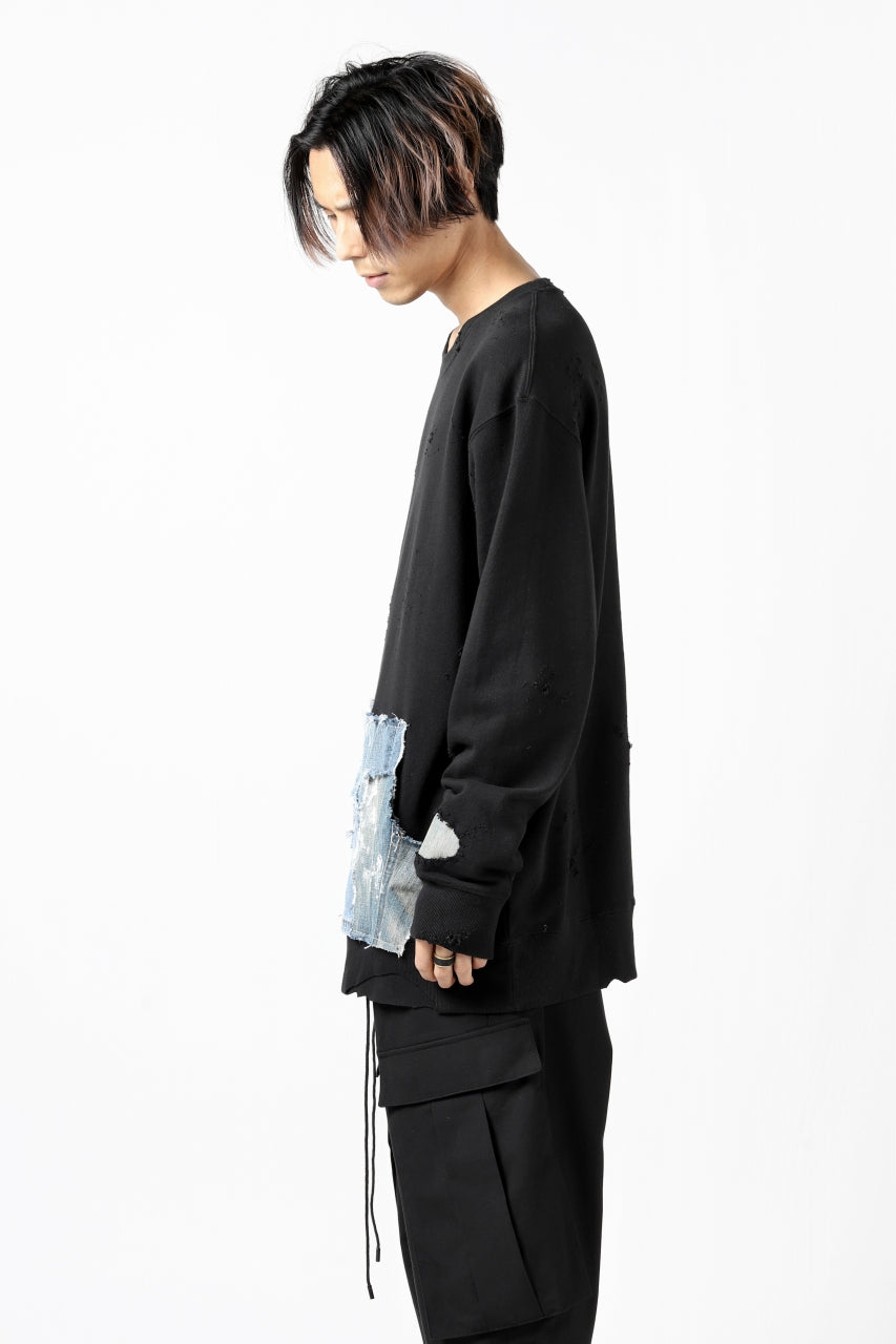 画像をギャラリービューアに読み込む, RESURRECTION HANDMADE remake sweat L/S with vintage denim pocket (BLACK#B)