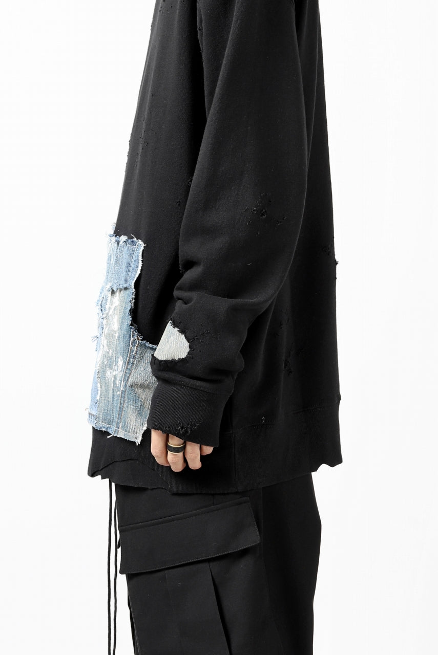 画像をギャラリービューアに読み込む, RESURRECTION HANDMADE remake sweat L/S with vintage denim pocket (BLACK#B)