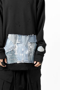 画像をギャラリービューアに読み込む, RESURRECTION HANDMADE remake sweat L/S with vintage denim pocket (BLACK#B)