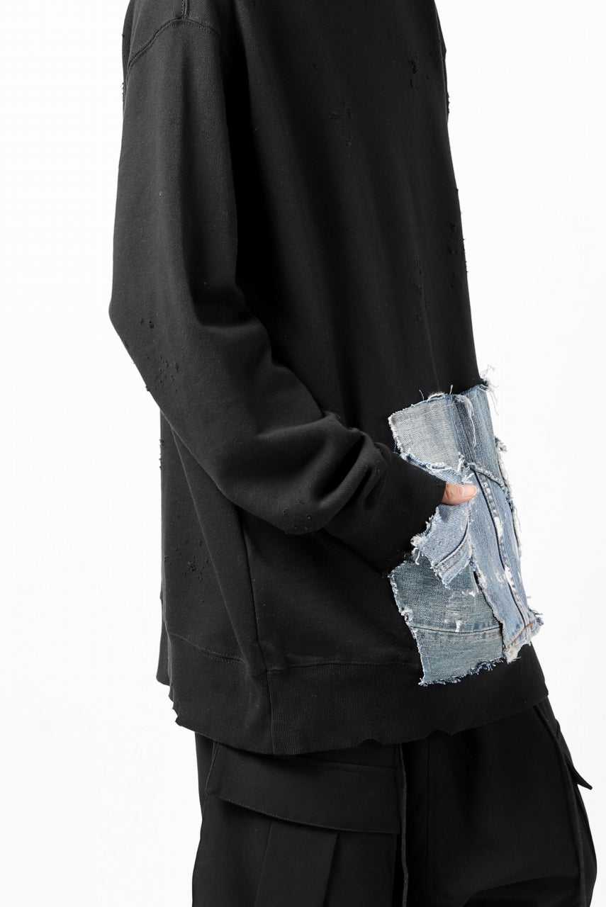 画像をギャラリービューアに読み込む, RESURRECTION HANDMADE remake sweat L/S with vintage denim pocket (BLACK#B)