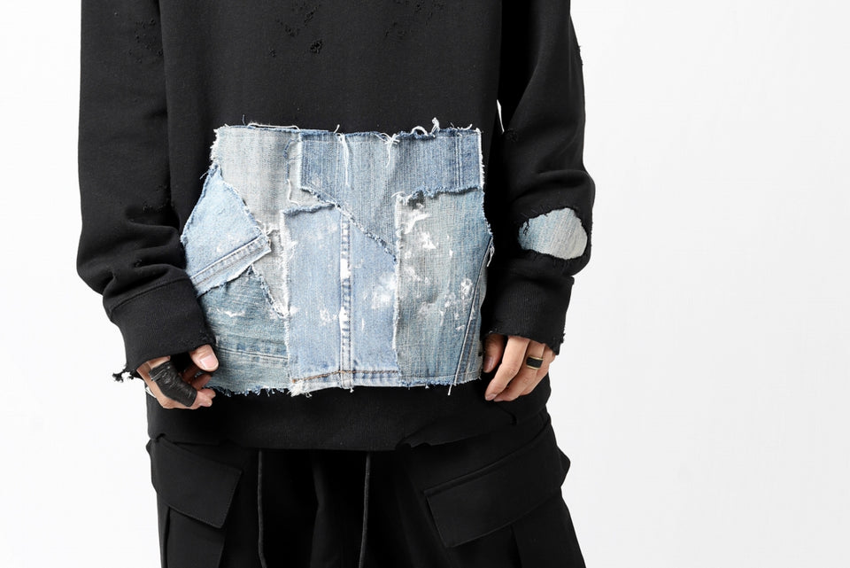 画像をギャラリービューアに読み込む, RESURRECTION HANDMADE remake sweat L/S with vintage denim pocket (BLACK#B)