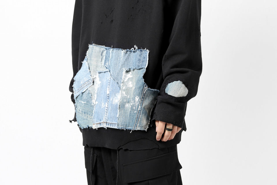 画像をギャラリービューアに読み込む, RESURRECTION HANDMADE remake sweat L/S with vintage denim pocket (BLACK#B)