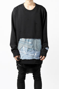画像をギャラリービューアに読み込む, RESURRECTION HANDMADE remake sweat L/S with vintage denim pocket (BLACK#C)