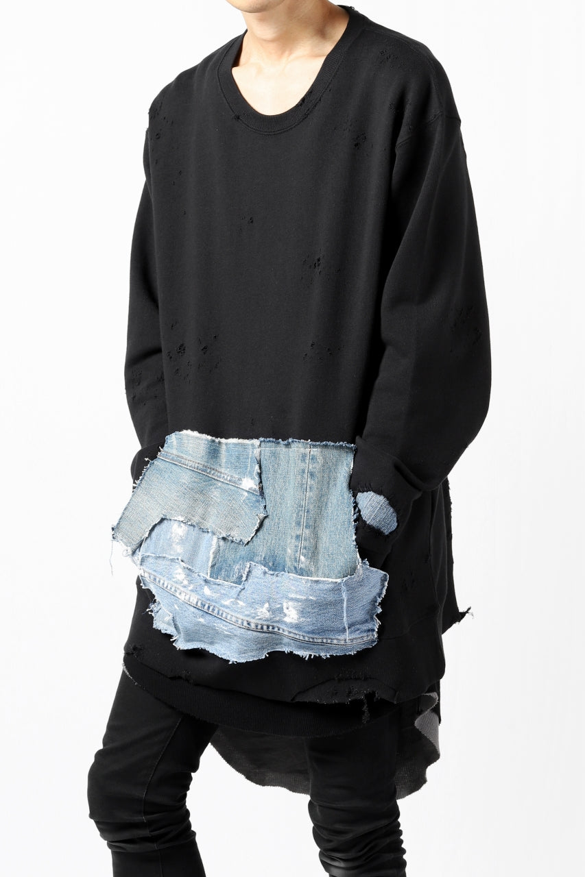 画像をギャラリービューアに読み込む, RESURRECTION HANDMADE remake sweat L/S with vintage denim pocket (BLACK#C)