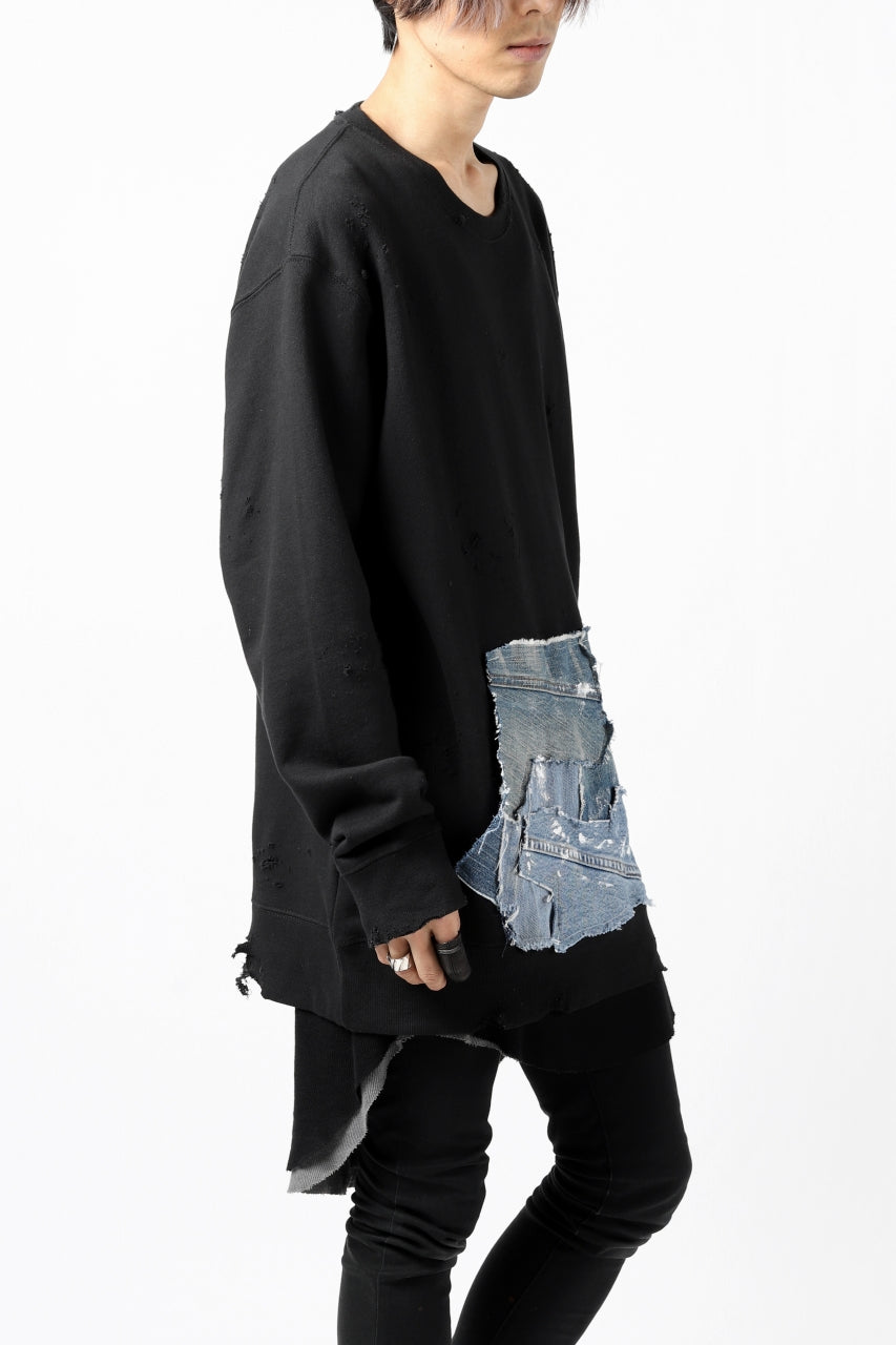 画像をギャラリービューアに読み込む, RESURRECTION HANDMADE remake sweat L/S with vintage denim pocket (BLACK#C)