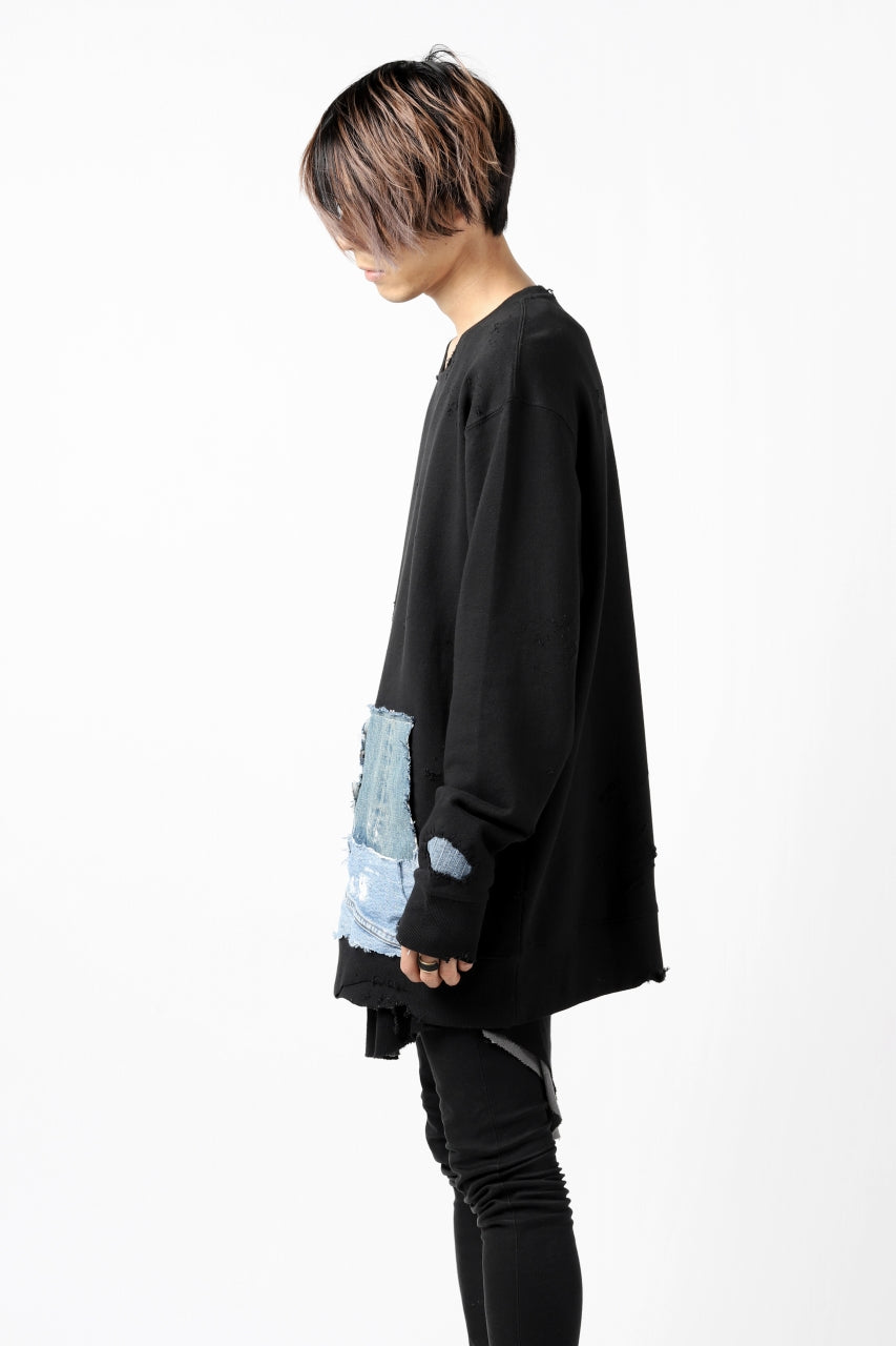 画像をギャラリービューアに読み込む, RESURRECTION HANDMADE remake sweat L/S with vintage denim pocket (BLACK#C)