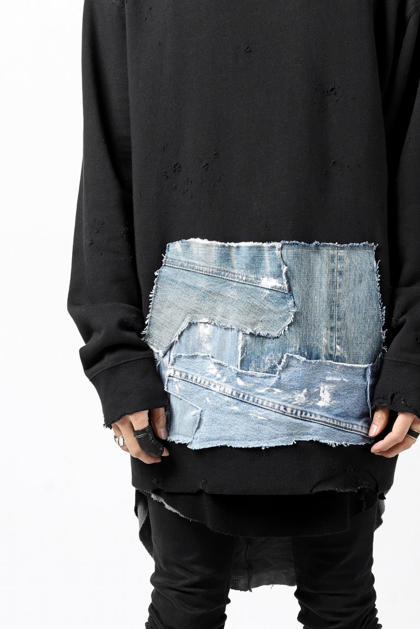 画像をギャラリービューアに読み込む, RESURRECTION HANDMADE remake sweat L/S with vintage denim pocket (BLACK#C)