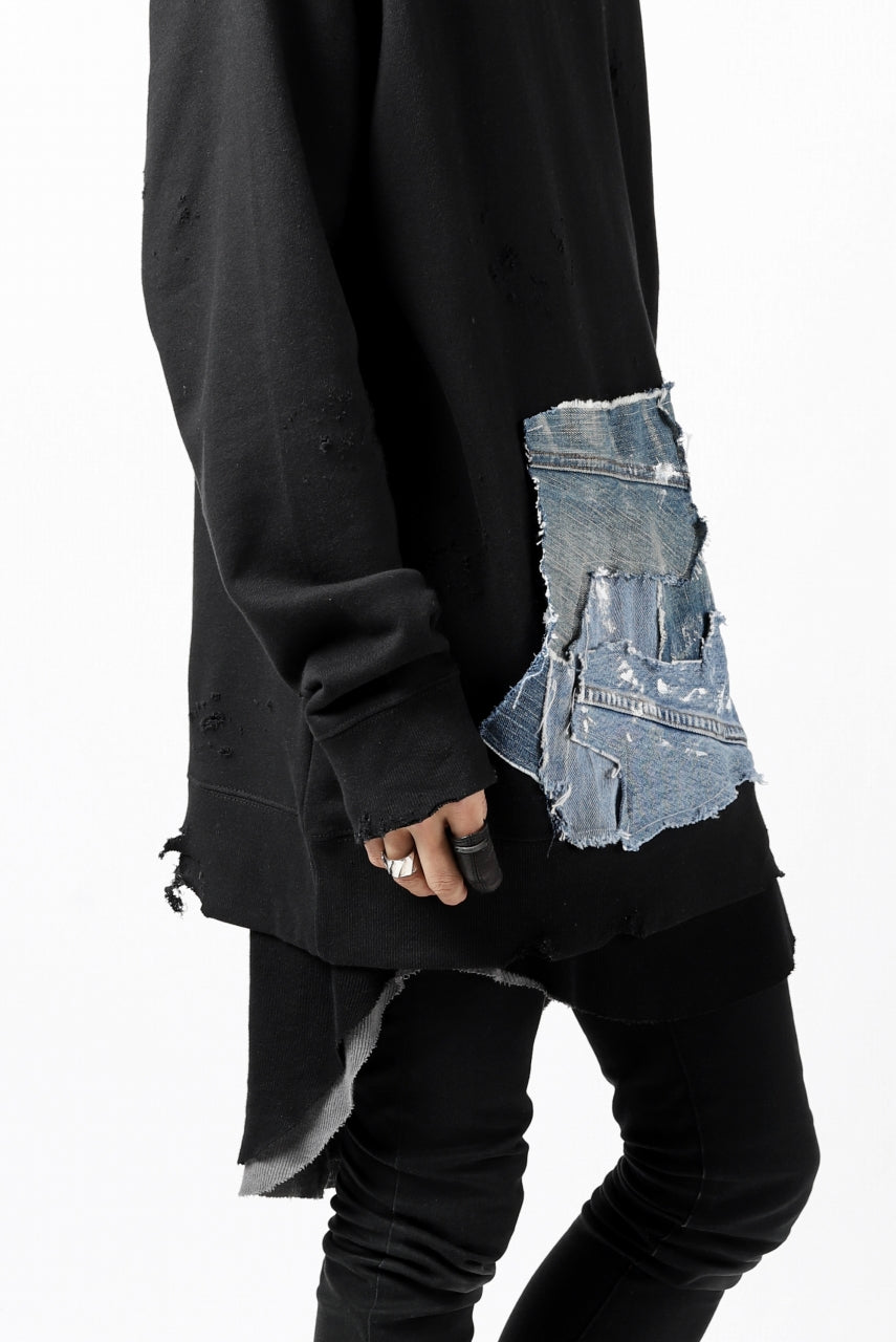 画像をギャラリービューアに読み込む, RESURRECTION HANDMADE remake sweat L/S with vintage denim pocket (BLACK#C)