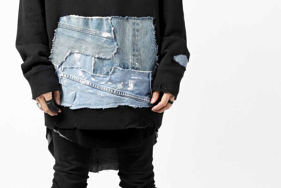 画像をギャラリービューアに読み込む, RESURRECTION HANDMADE remake sweat L/S with vintage denim pocket (BLACK#C)