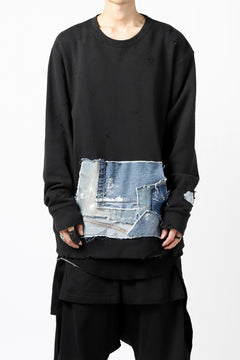 画像をギャラリービューアに読み込む, RESURRECTION HANDMADE remake sweat L/S with vintage denim pocket (BLACK#A)