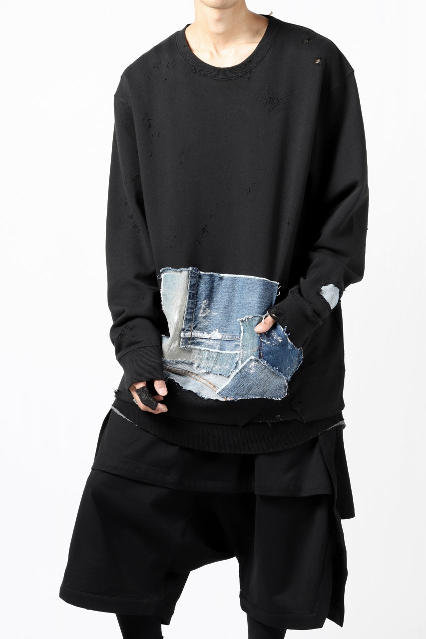 画像をギャラリービューアに読み込む, RESURRECTION HANDMADE remake sweat L/S with vintage denim pocket (BLACK#A)