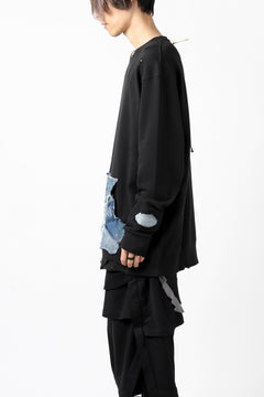 画像をギャラリービューアに読み込む, RESURRECTION HANDMADE remake sweat L/S with vintage denim pocket (BLACK#A)