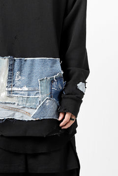 画像をギャラリービューアに読み込む, RESURRECTION HANDMADE remake sweat L/S with vintage denim pocket (BLACK#A)