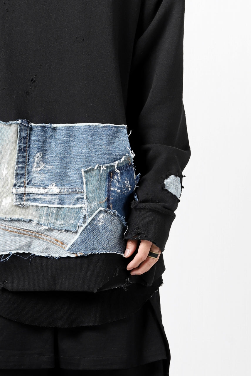 画像をギャラリービューアに読み込む, RESURRECTION HANDMADE remake sweat L/S with vintage denim pocket (BLACK#A)