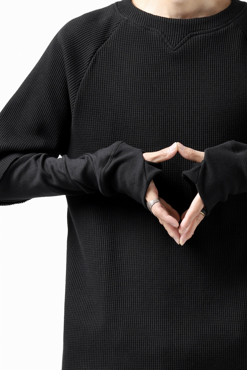 Load image into Gallery viewer, FIRST AID TO THE INJURED SJENSE LAYERED SLEEVE TOPS / WAFFEL + RIB JERSEY (BLACK)