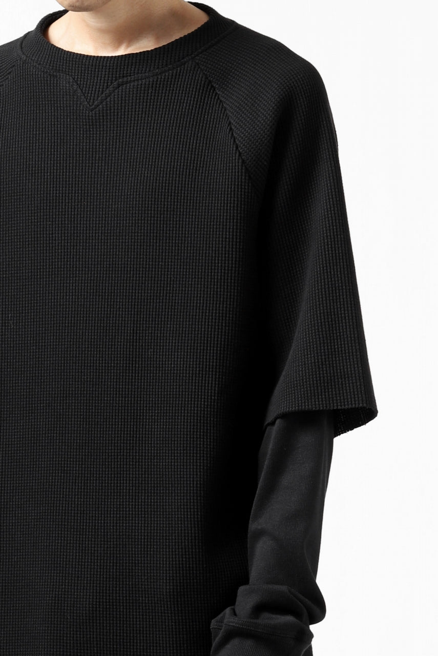 Load image into Gallery viewer, FIRST AID TO THE INJURED SJENSE LAYERED SLEEVE TOPS / WAFFEL + RIB JERSEY (BLACK)