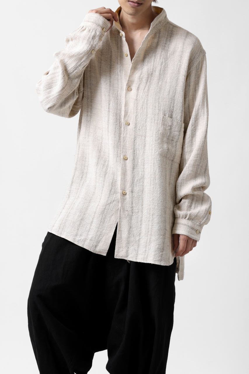 画像をギャラリービューアに読み込む, COLINA GARDENER SHIRT / SHADOW STRIPE (LINEN / NEPPED SILK) (BROWN)