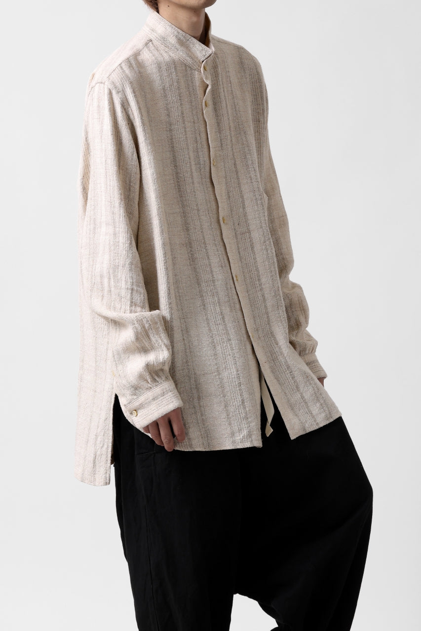 画像をギャラリービューアに読み込む, COLINA GARDENER SHIRT / SHADOW STRIPE (LINEN / NEPPED SILK) (BROWN)