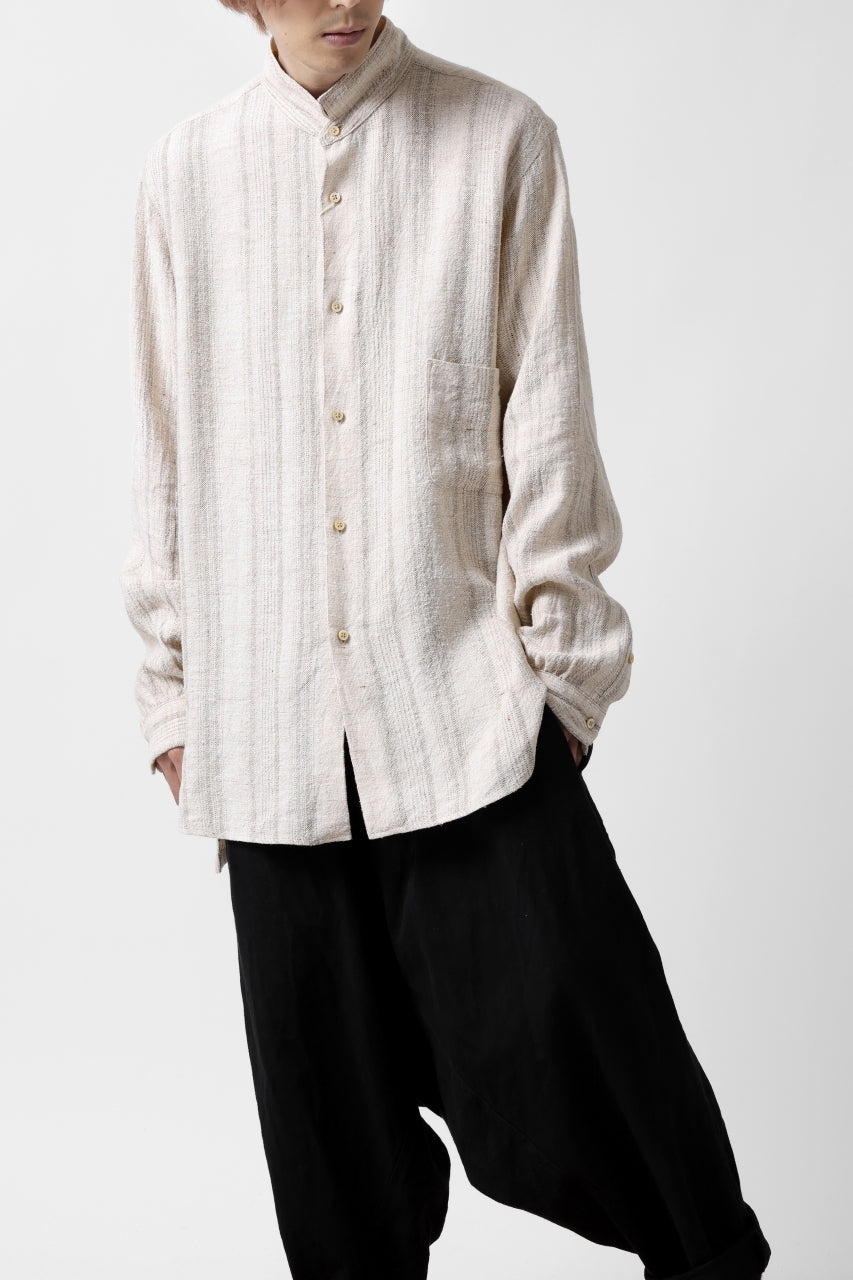 画像をギャラリービューアに読み込む, COLINA GARDENER SHIRT / SHADOW STRIPE (LINEN / NEPPED SILK) (BROWN)