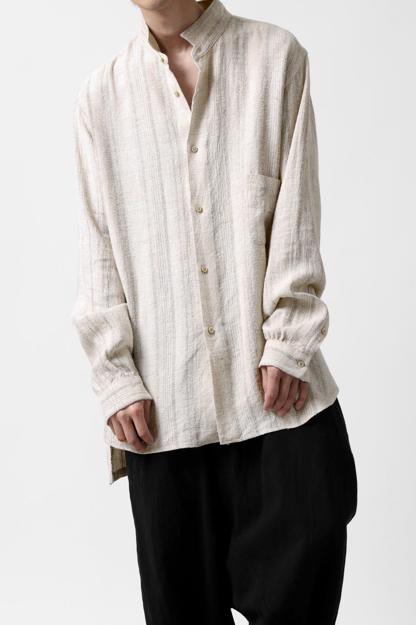 画像をギャラリービューアに読み込む, COLINA GARDENER SHIRT / SHADOW STRIPE (LINEN / NEPPED SILK) (BROWN)