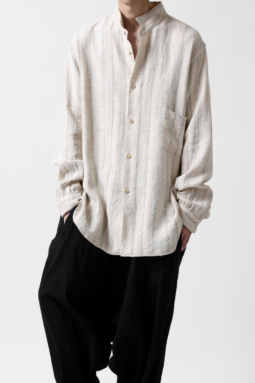画像をギャラリービューアに読み込む, COLINA GARDENER SHIRT / SHADOW STRIPE (LINEN / NEPPED SILK) (BROWN)