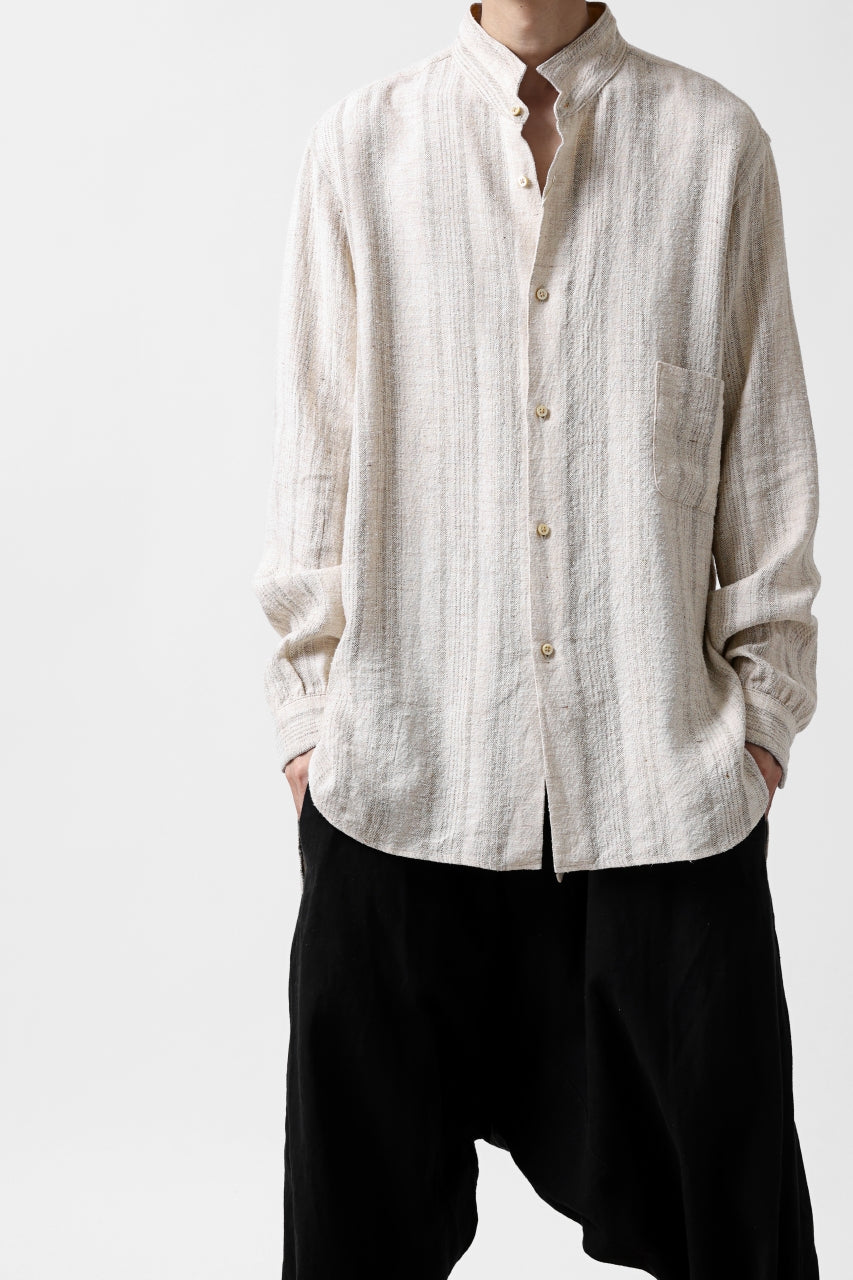 画像をギャラリービューアに読み込む, COLINA GARDENER SHIRT / SHADOW STRIPE (LINEN / NEPPED SILK) (BROWN)