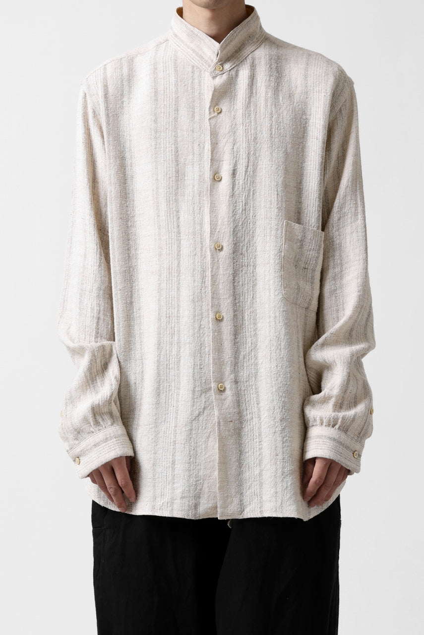 画像をギャラリービューアに読み込む, COLINA GARDENER SHIRT / SHADOW STRIPE (LINEN / NEPPED SILK) (BROWN)