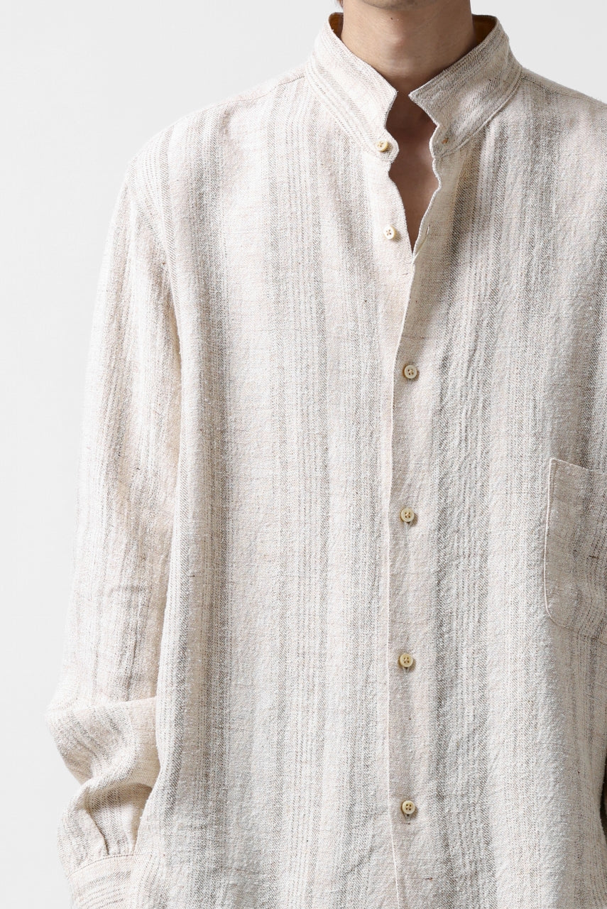画像をギャラリービューアに読み込む, COLINA GARDENER SHIRT / SHADOW STRIPE (LINEN / NEPPED SILK) (BROWN)
