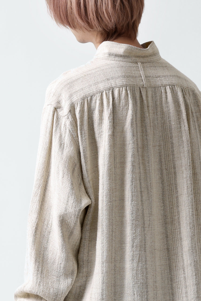 画像をギャラリービューアに読み込む, COLINA GARDENER SHIRT / SHADOW STRIPE (LINEN / NEPPED SILK) (BROWN)